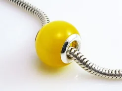 Abalorio De Ojo De Gato Amarillo Y Plata De Ley