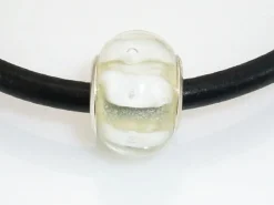 Abalorio Transparente Y Blanco Murano Plata De Ley