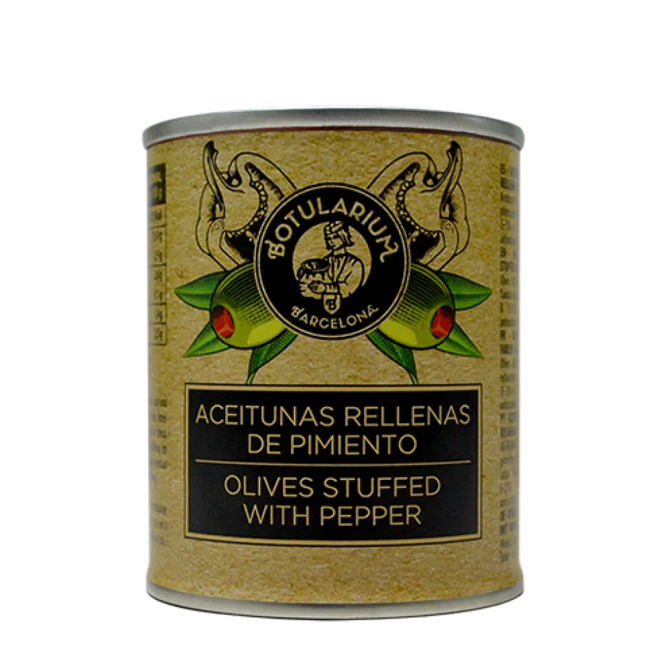 Aceitunas rellenas de anchoa y Aceitunas rellenas de pimiento Botularium (Pack con 5 latitas minibar de cada)
