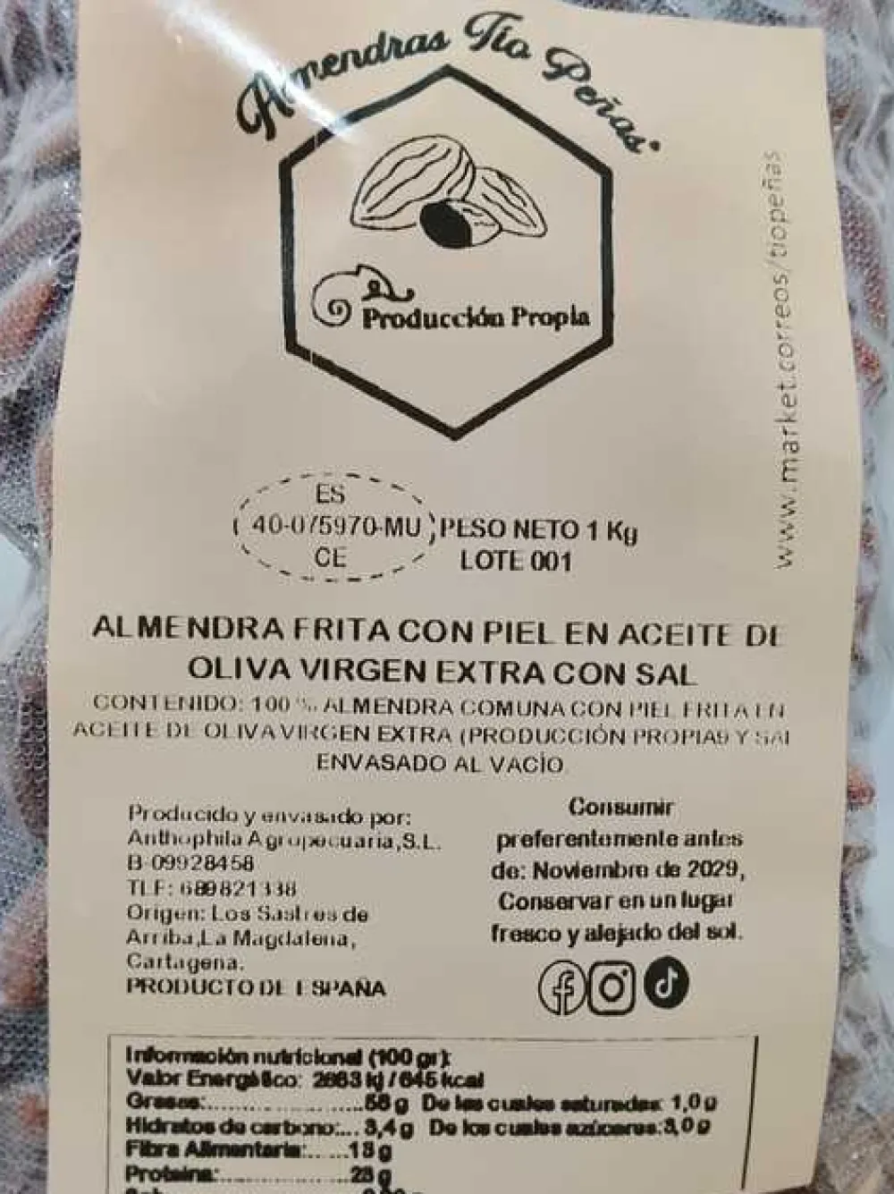 Sale Tío Peñas Almendra frita con piel en aceite de oliva virgen extra con sal 1kg