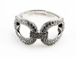 Anillo Ajustable Estribos De Plata Rodiada Y Circonitas Micro