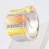 Anillo Bandas Doradas, Rosa Y Circonitas En Plata De Ley