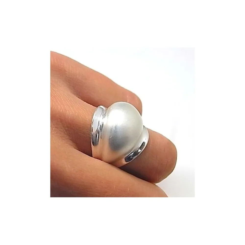 New Anillo De Plata De Ley Mate Y Brillo Abombado