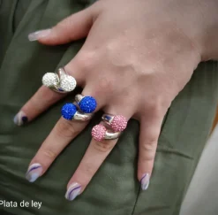 Anillo En Plata De Ley Con Bolas De Cristal Blancas