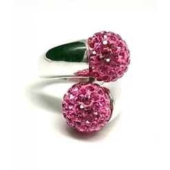 Anillo En Plata De Ley Con Bolas De Cristal Rosas