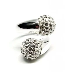 Hot Anillo En Plata De Ley Con Bolas De Cristal Blancas