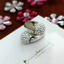 Hot Anillo En Plata De Ley Con Bolas De Cristal Blancas