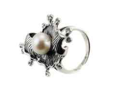 Anillo Plata De Ley Vieja Con Perla Y Circonitas Blancas