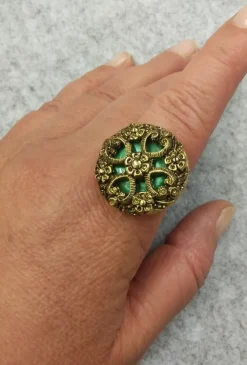 New Ecodedal Anillo rococó dorado y verde
