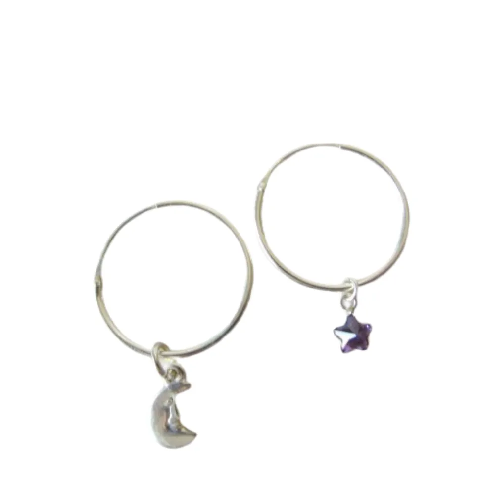 Argollas plata luna y estrella