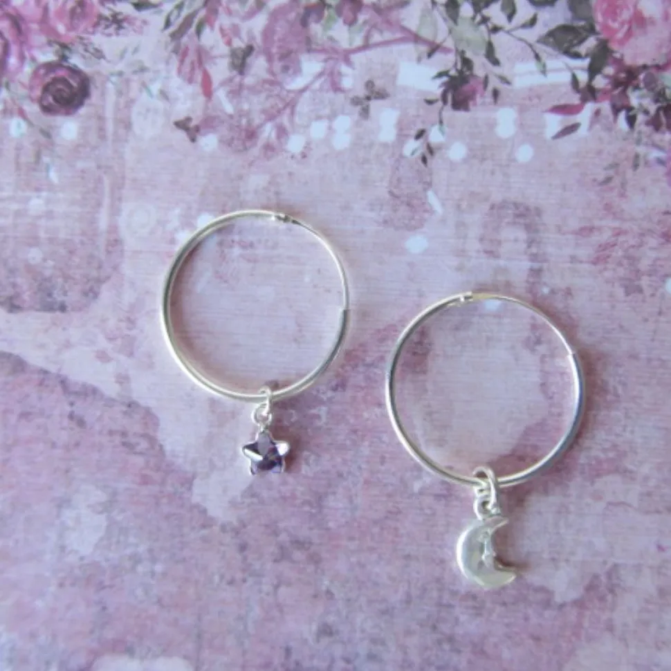 Argollas plata luna y estrella