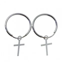 New Aros De Plata De Ley 17 Mm Con Cruz Colgante