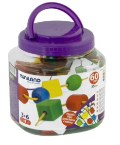 Bote de formas ensartables 35 mm (60 piezas + 10 cordones)