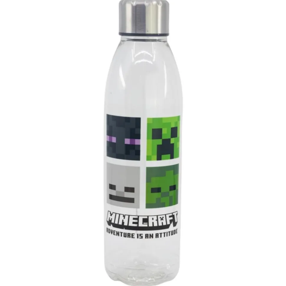 Botella Transparente Aqua Minecraft con Tapón De Seguridad 980ml