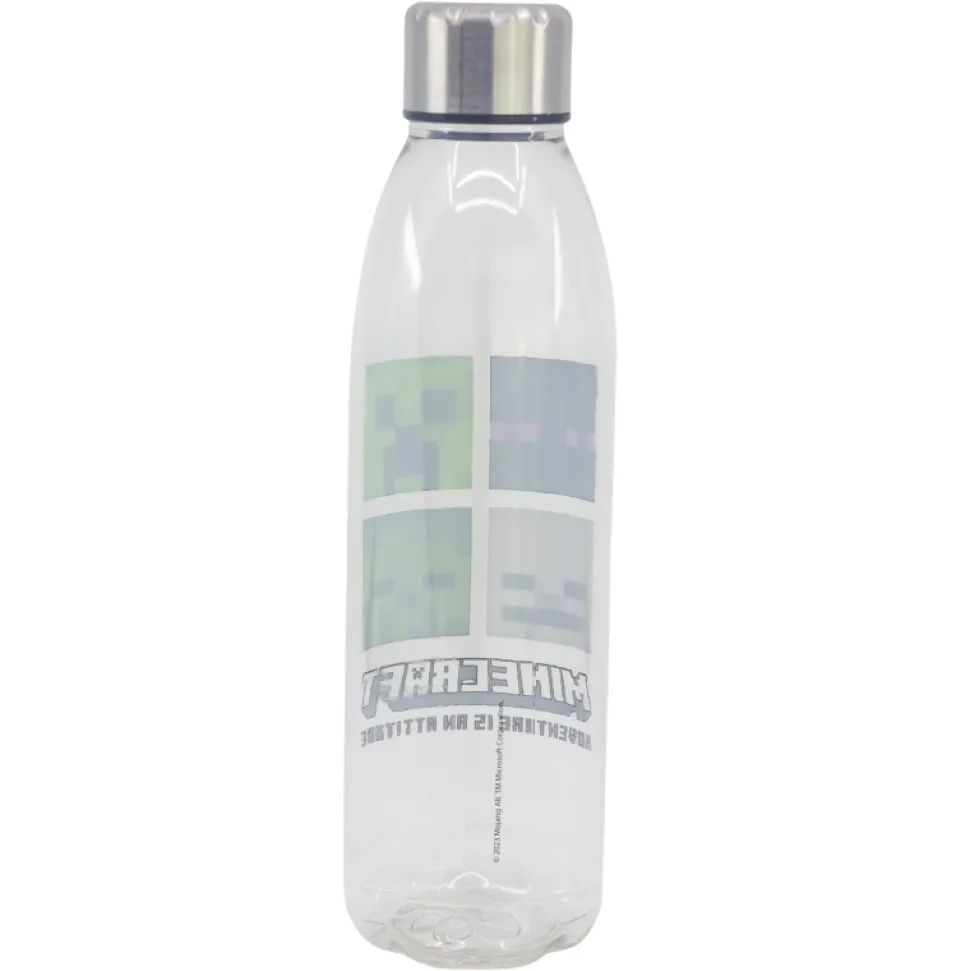 Botella Transparente Aqua Minecraft con Tapón De Seguridad 980ml