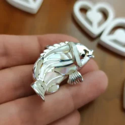 Broche-Colgante Pez De Plata De Ley Y Nácar
