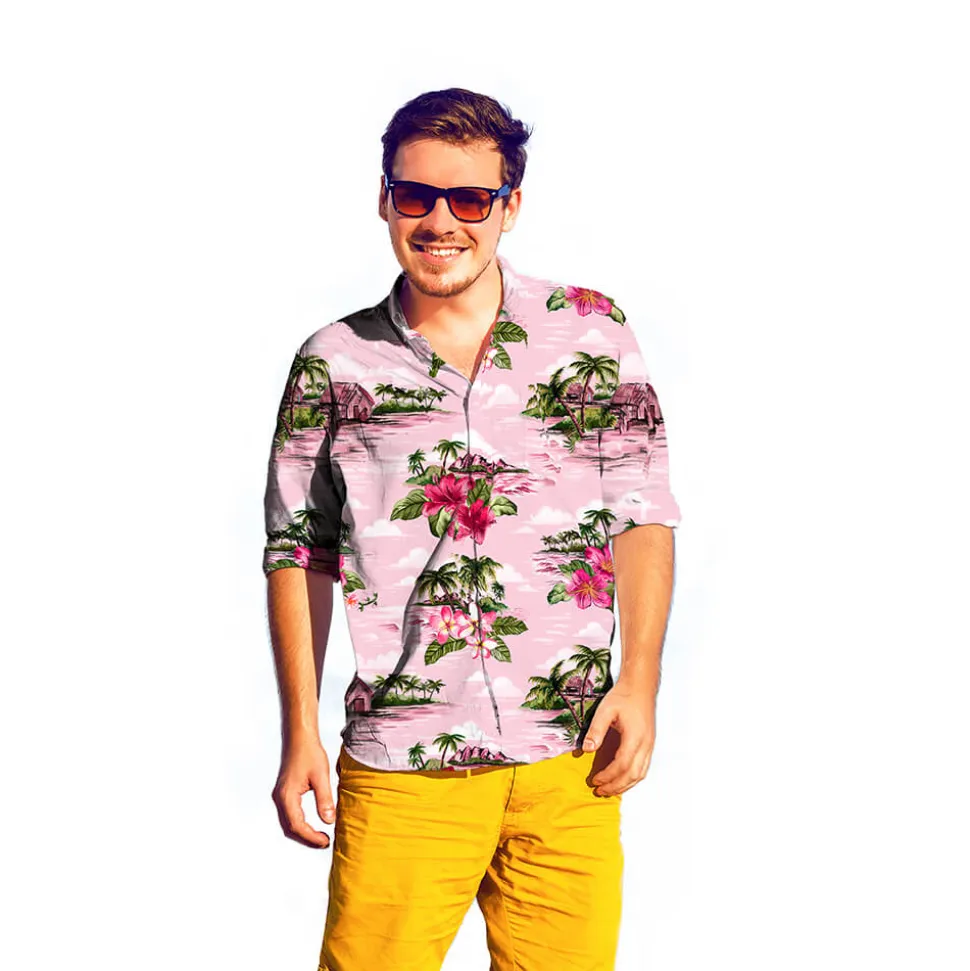 Camisa Hawaina Rosa para Adulto