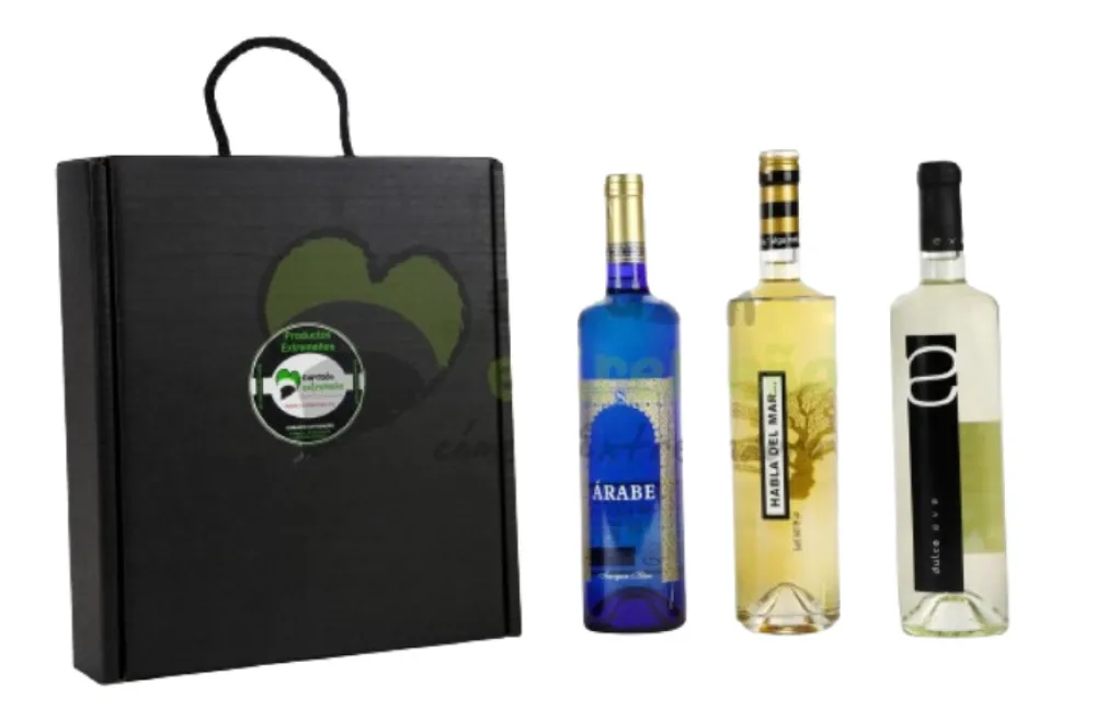 Discount Corazón Extremeño Cesta Regalo Navidad Lote Estuche Vino blanco Extremeño