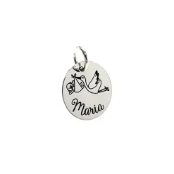 Colgante Cigüeña 18 Mm. De Plata Personalizado Con Nombre