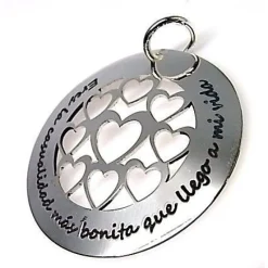 Colgante Corazones Calados Grabado De Plata