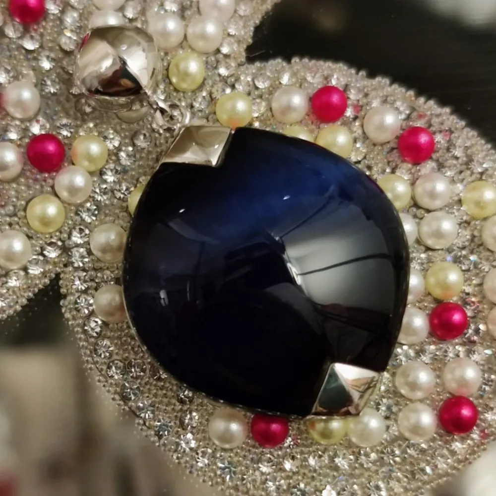 Clearance Colgante De Plata Rh Con Piedra Azul Oscuro Ojo De Gato