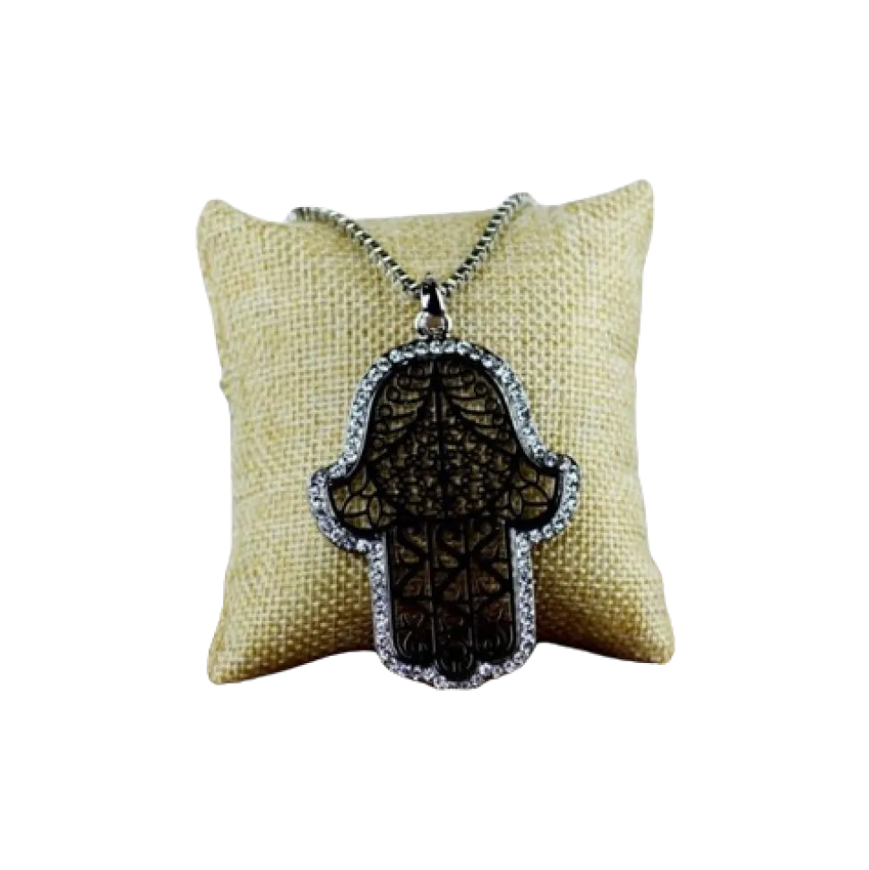 Colgante Hamsa grande 50 mm con circonitas. Collar 60 cm