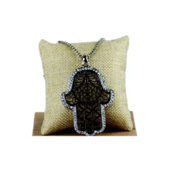 Colgante Hamsa grande 50 mm con circonitas. Collar 60 cm