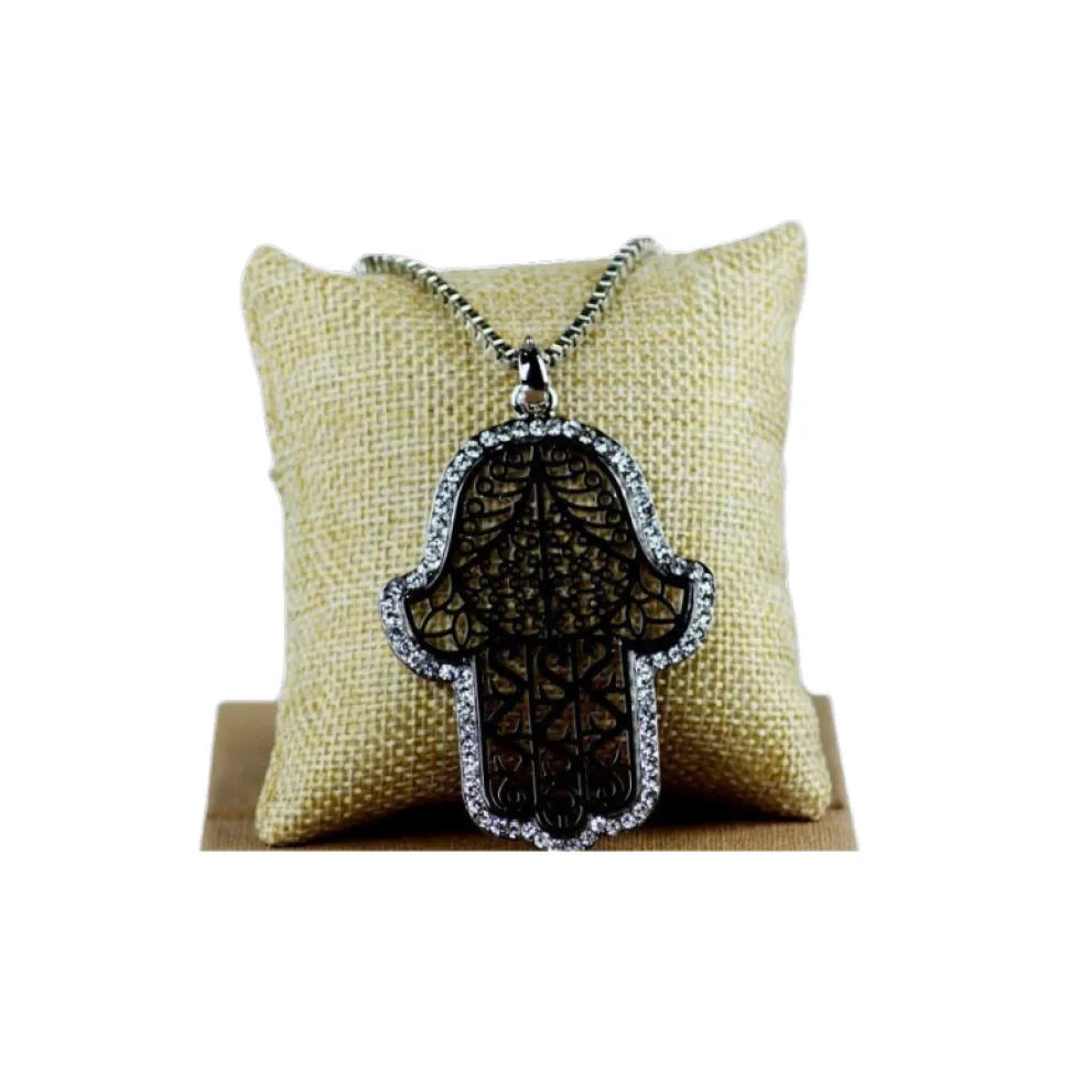 Colgante Hamsa grande 50 mm con circonitas. Collar 60 cm