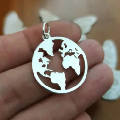Discount Colgante Mapa Del Mundo De Plata De Ley