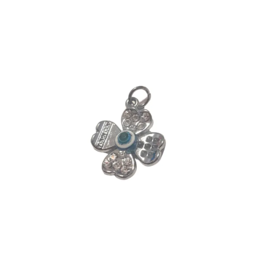 Colgante mini cruz o trébol con ojo turco con circonitas