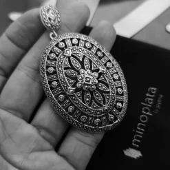 Colgante Ovalado Plata Envejecida Con Marquesitas
