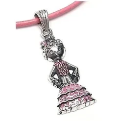Colgante Sevillana De Plata De Ley Con Esmalte Rosa