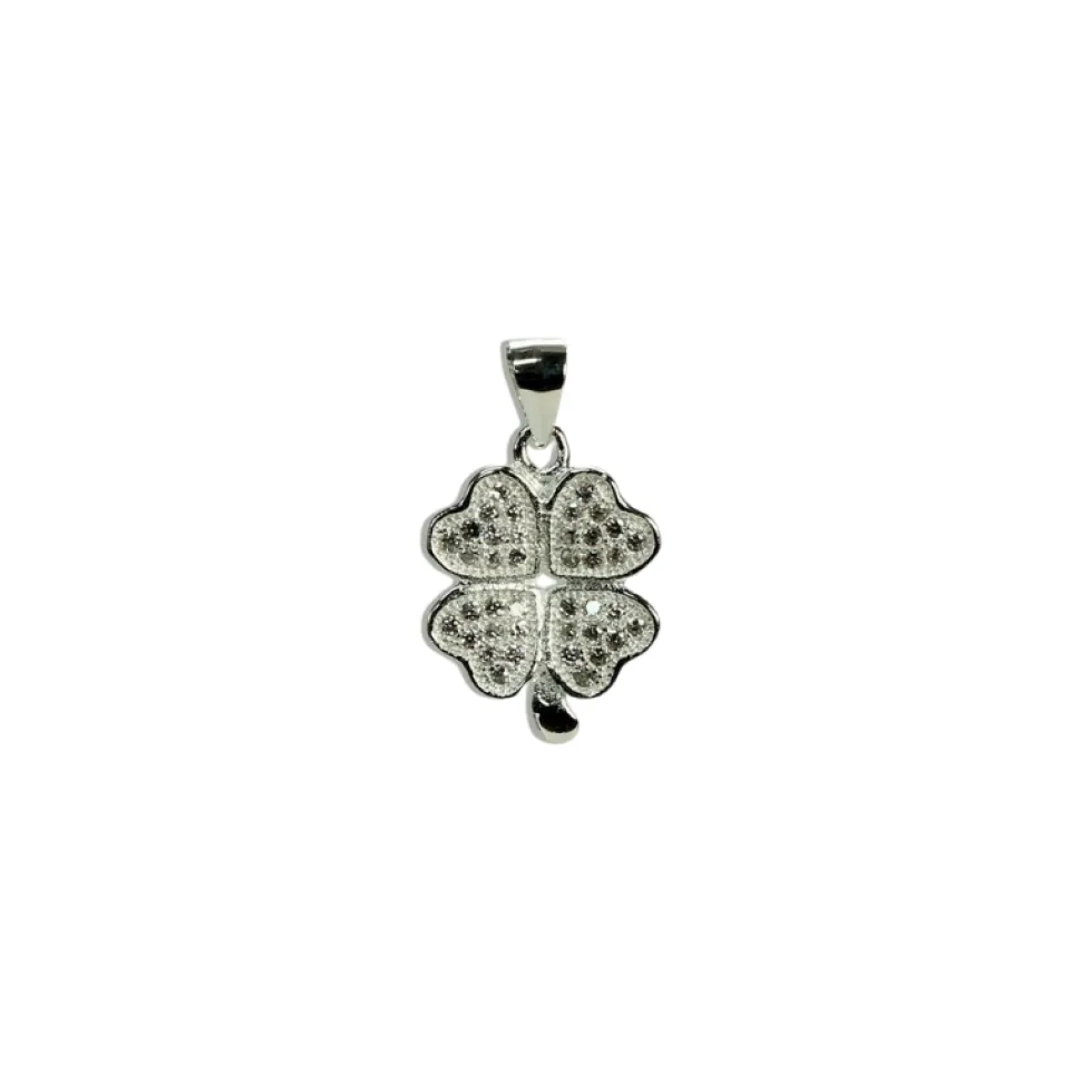 Colgante Trébol de la Suerte con Circonitas de plata - 15 mm largo