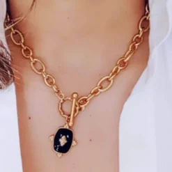 Collar Cadena Colgante Negro flor
