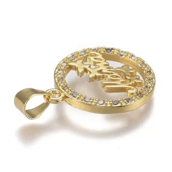 Collar con colgante Mama de mariposas con circonitas 19x16x2 mm Bañado en Oro