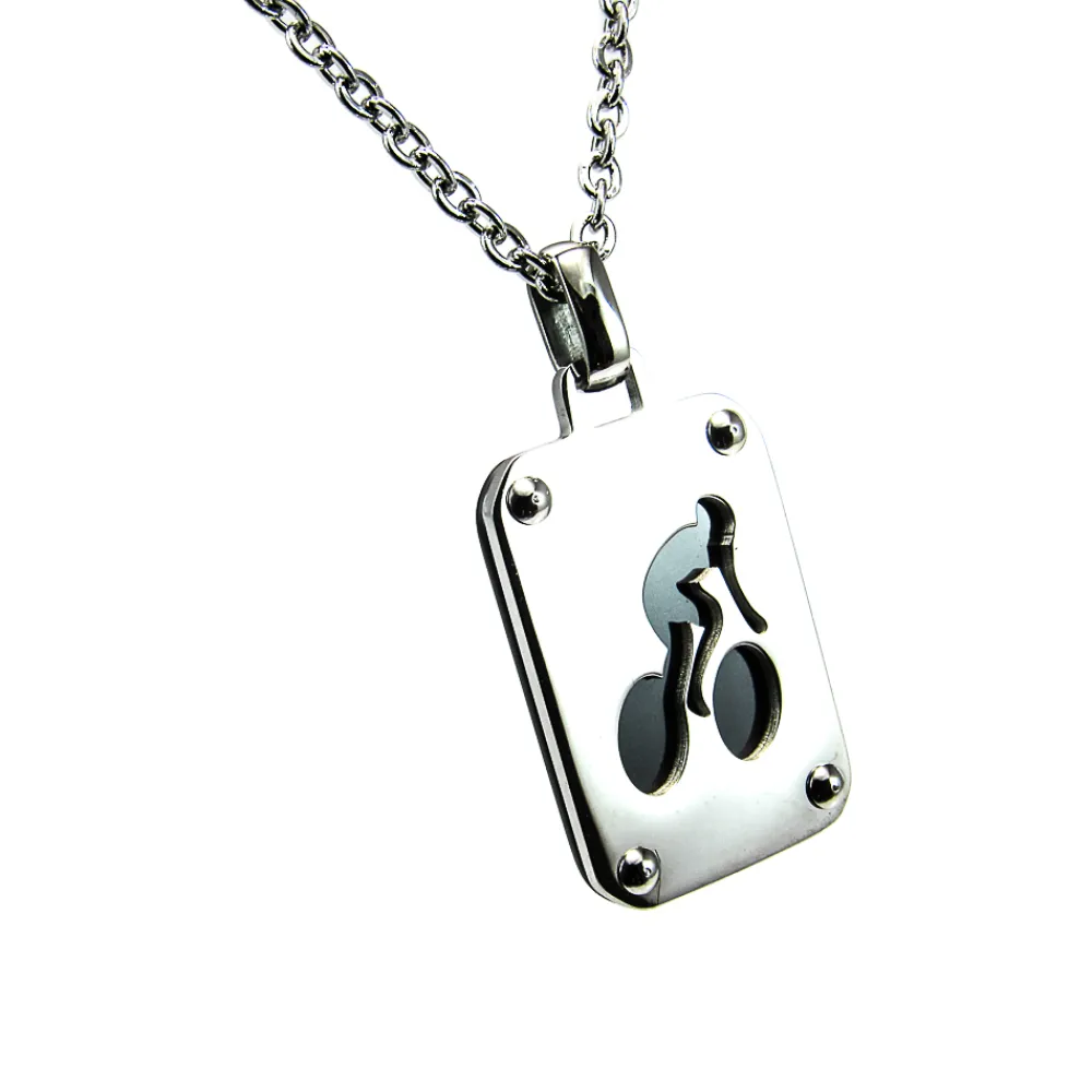 Online Collar De Acero Inoxidable Placa Decorada Con Figura De Ciclista