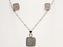 Conjunto Cuadrados De Plata Rodiada Con Circonitas Micro
