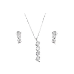 Conjunto De Pendientes Con Gargantilla De Plata Y Circonitas