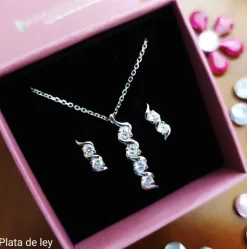 Conjunto De Pendientes Con Gargantilla De Plata Y Circonitas