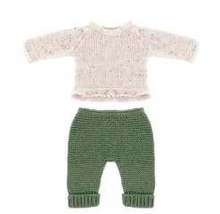 Online Miniland Conjunto de punto Jersey beige y pantalón verde (32cm)