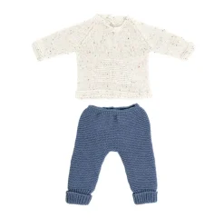 Outlet Miniland Conjunto de punto Jersey blanco y pantalón azul (40cm)