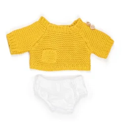 Conjunto de punto Jersey mostaza y braguita blanca (32cm)