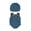 Conjunto de punto Pelele y gorro azul (32cm)