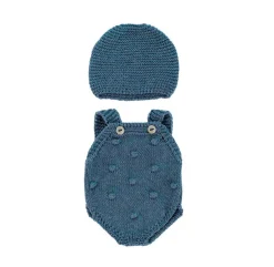 Conjunto de punto Pelele y gorro azul (32cm)
