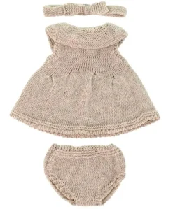 Conjunto de punto Vestido, braguita y diadema color arena (32cm)