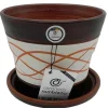Conjunto Maceta decorada + Plato base - 25x25x22 cm - Hilo-Nogal