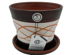 Conjunto Maceta decorada + Plato base - 25x25x22 cm - Hilo-Nogal