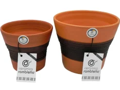 Outlet Cerámica Rambleña Conjunto Macetas de barro - 20x20x17 cm + 17x17x14 cm - Marrón-Nogal