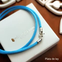 Cordón De Seda Azul Claro Con Cierre De Plata De Ley