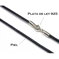 Cordon De Cuero Azul Oscuro Y Plata De Ley 40 Cm.
